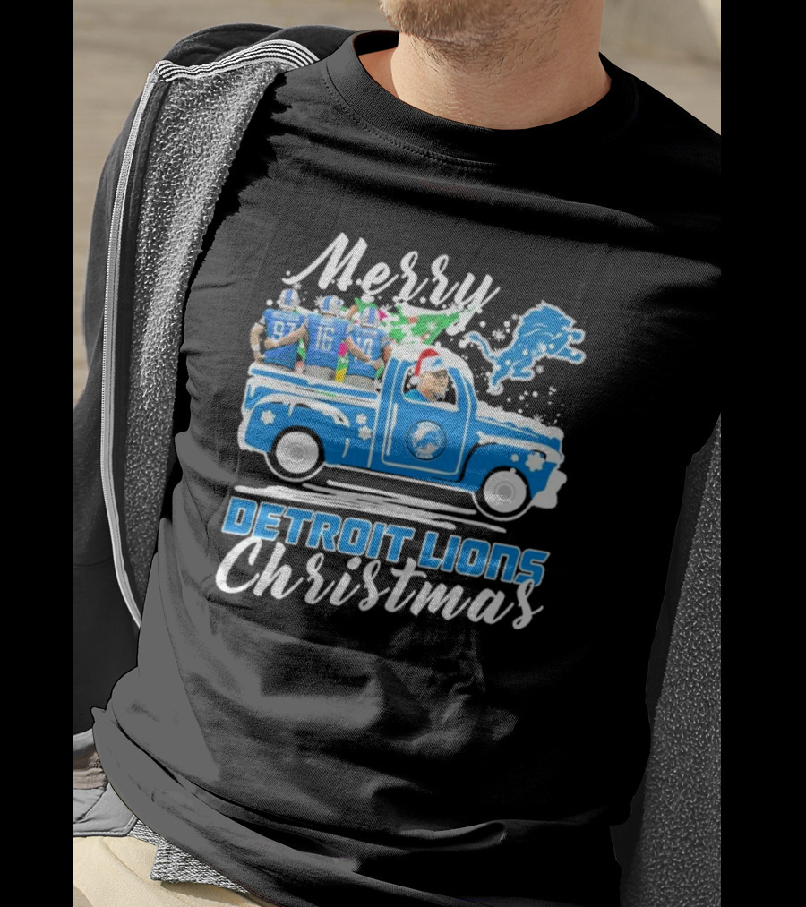 Merry Detroit Lions Christmas With David Montgomery Jared Goff Amon-Ra St. Brown T-Shirt