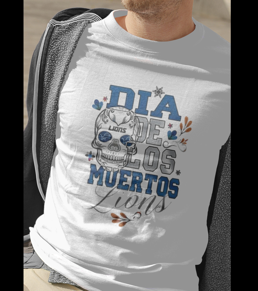 Detroit Lions Dia De Los Muertos Skull Lions T-Shirt