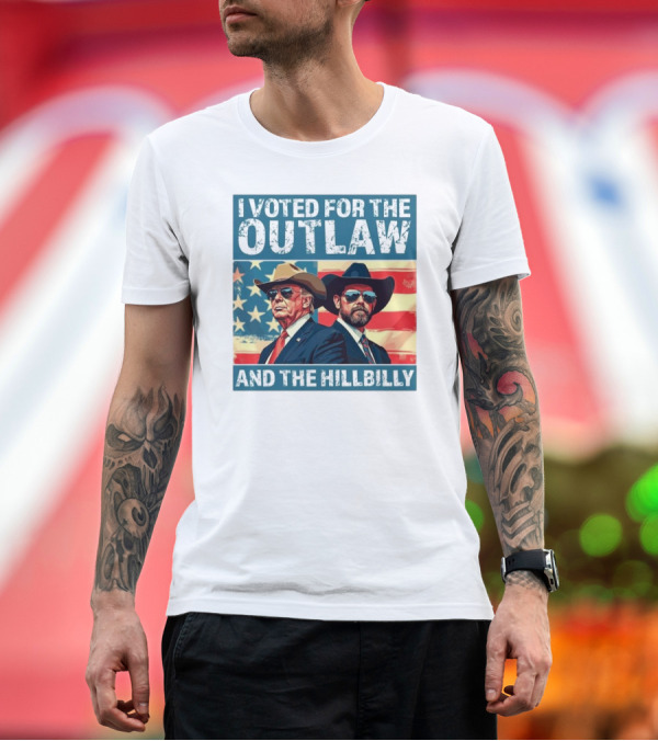 Premium T-Shirt: I Voted For The Outlaw And The Hillbilly Trump Vance 2024 USA Flag T-Shirt I Voted For The Outlaw And The Hillbilly Trump Vance 2024 USA Flag T-Shirt