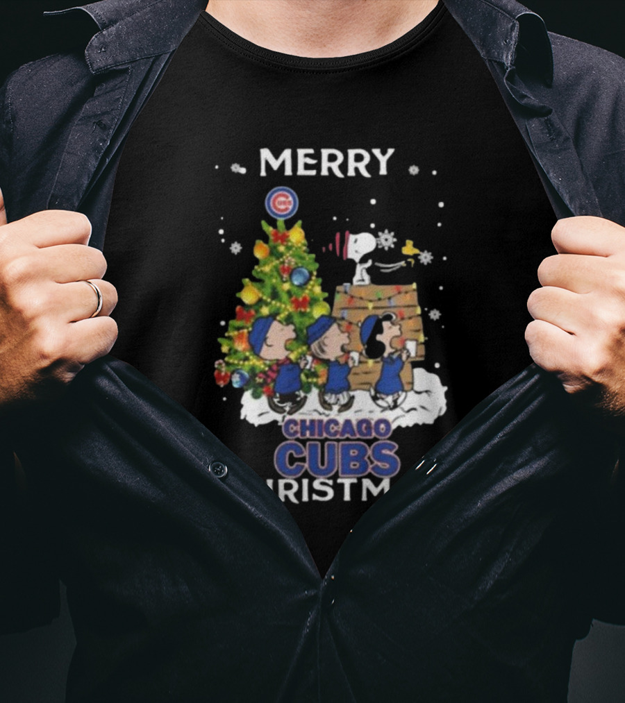 Merry Chicago Cubs Christmas Snoopy And Friends T-Shirt