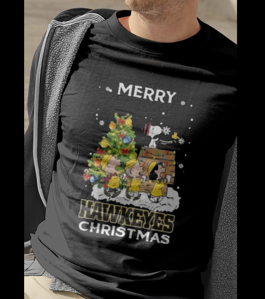 Merry Hawkeyes Christmas Snoopy And Friends Iowa T-Shirt