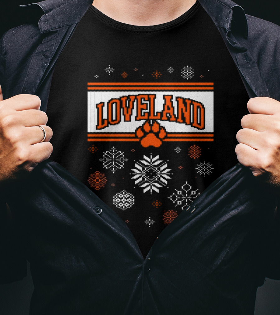 Loveland Paw Print Snowflakes Ugly Sweater Christmas T-Shirt