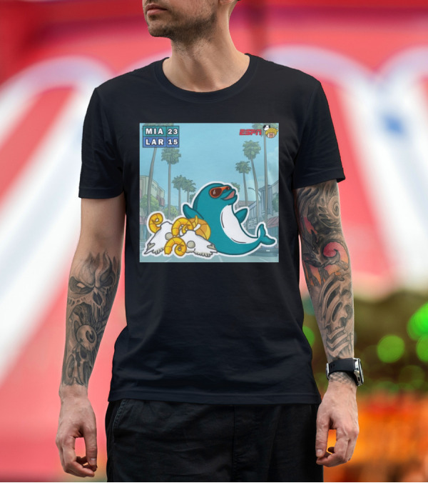 Premium T-Shirt: MIA 23 LAR 15 Victory Dolphin Cartoon ESPN Doodle T-Shirt MIA 23 LAR 15 Victory Dolphin Cartoon ESPN Doodle T-Shirt