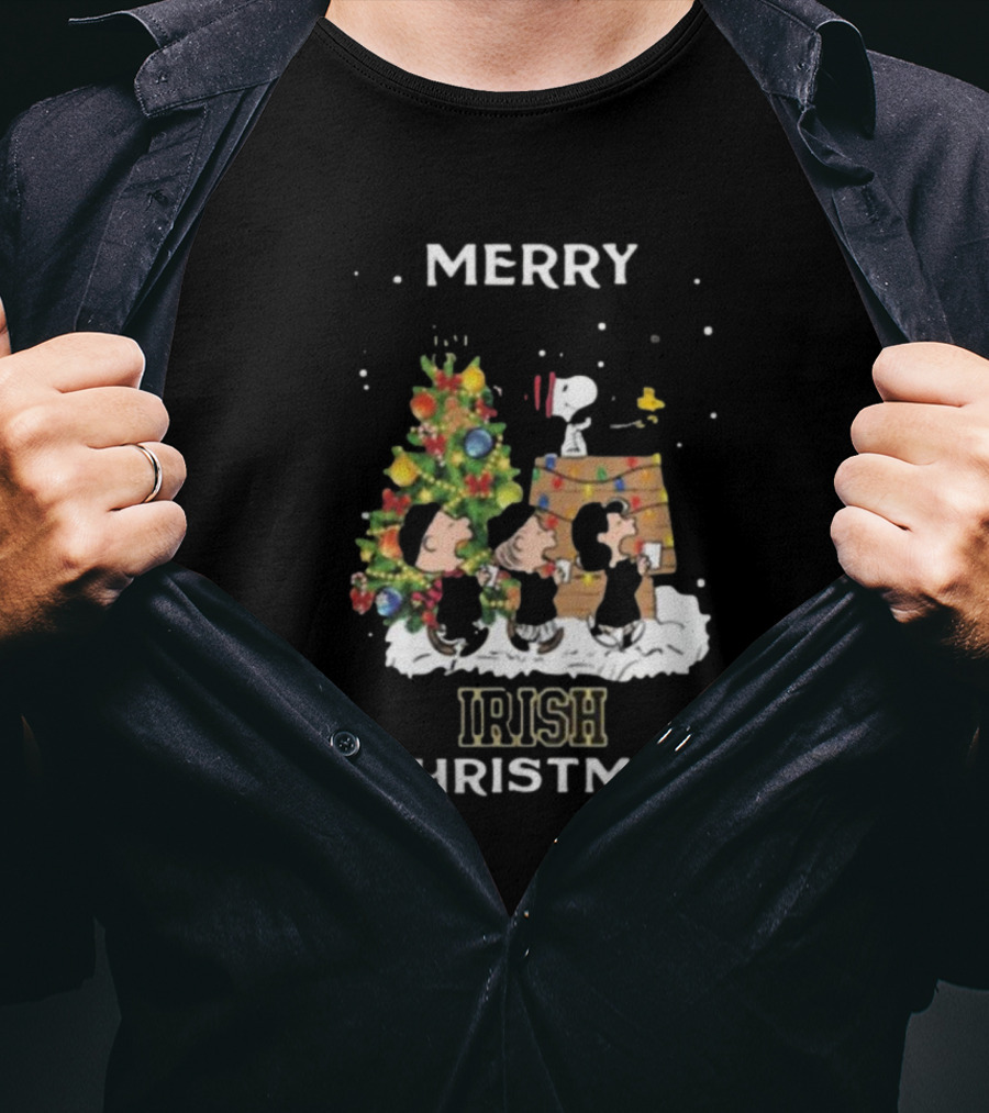 Merry Irish Christmas Notre Dame Fighting Irish X Snoopy And Friends T-Shirt