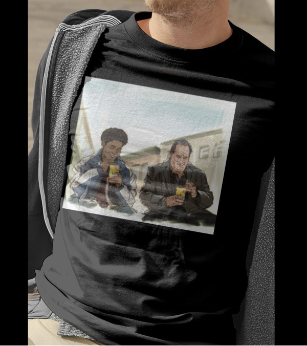 The Penguin I Can’t Take You With Me This Time Illustration Of Two Men Drinking Boba Tea In Urban Setting T-Shirt