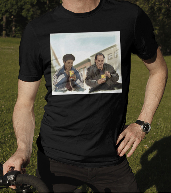 The Penguin I Can’t Take You With Me This Time Illustration Of Two Men Drinking Boba Tea In Urban Setting T-Shirt
