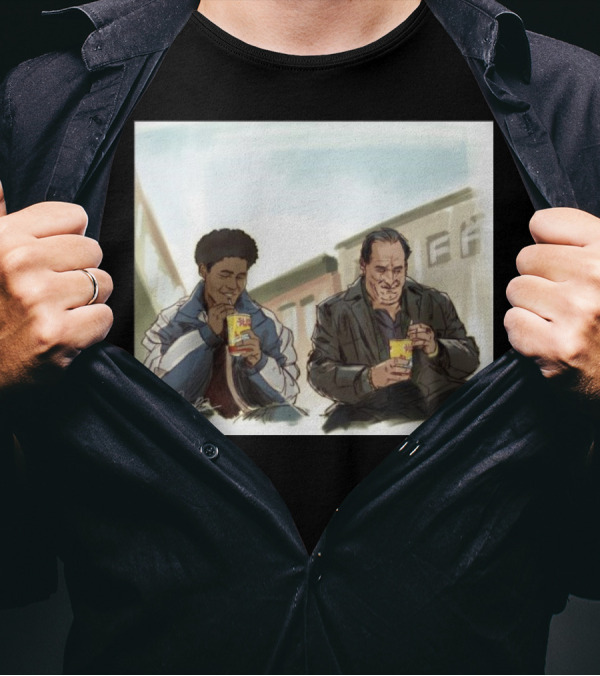The Penguin I Can’t Take You With Me This Time Illustration Of Two Men Drinking Boba Tea In Urban Setting T-Shirt