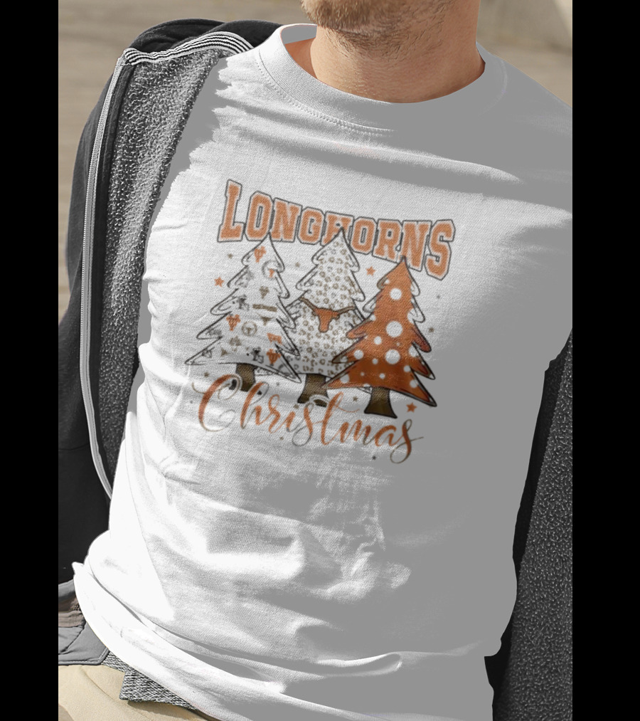 Longhorns Christmas Trees Merry Christmas And Happy New Year 2025 T-Shirt