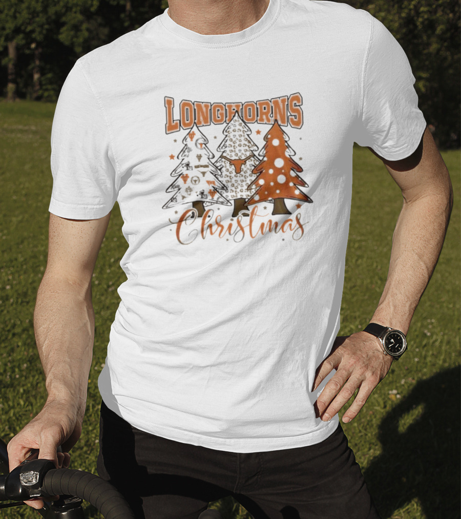 Longhorns Christmas Trees Merry Christmas And Happy New Year 2025 T-Shirt