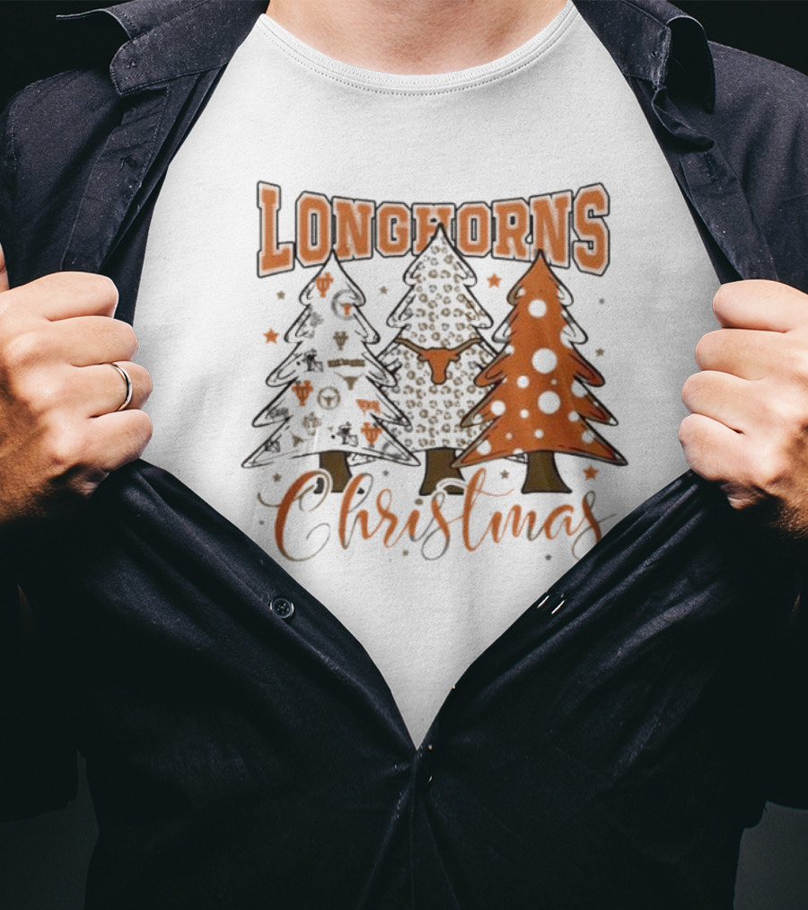 Longhorns Christmas Trees Merry Christmas And Happy New Year 2025 T-Shirt
