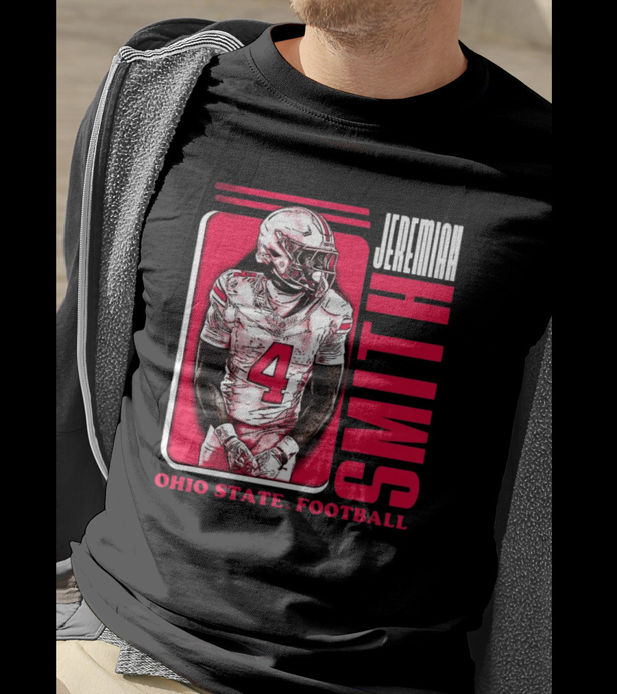 Jeremiah Smith Ohio State Football Number 4 Red Frame T-Shirt