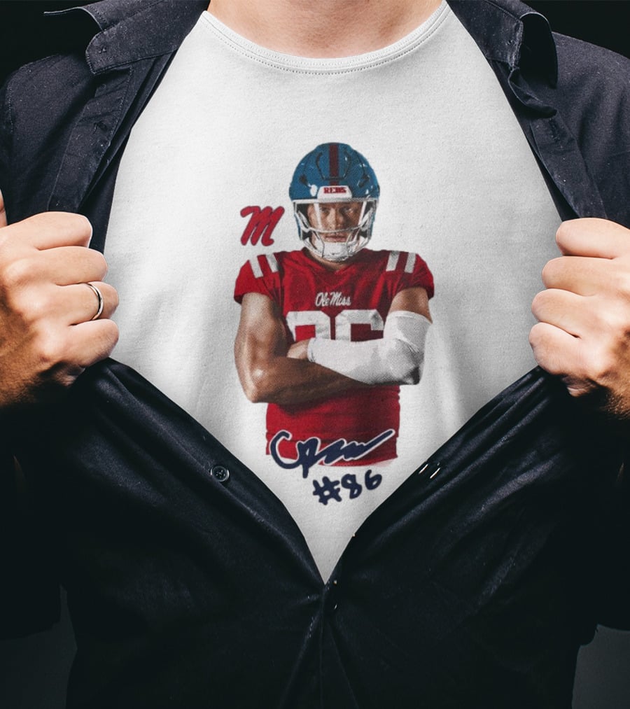 Caden Prieskorn Ole Miss Rebels #86 Signature Portrait M T-Shirt