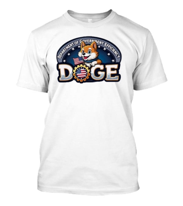 Doge Department Of Government Efficiency America Patriotic Dog With Flag T-Shirt
