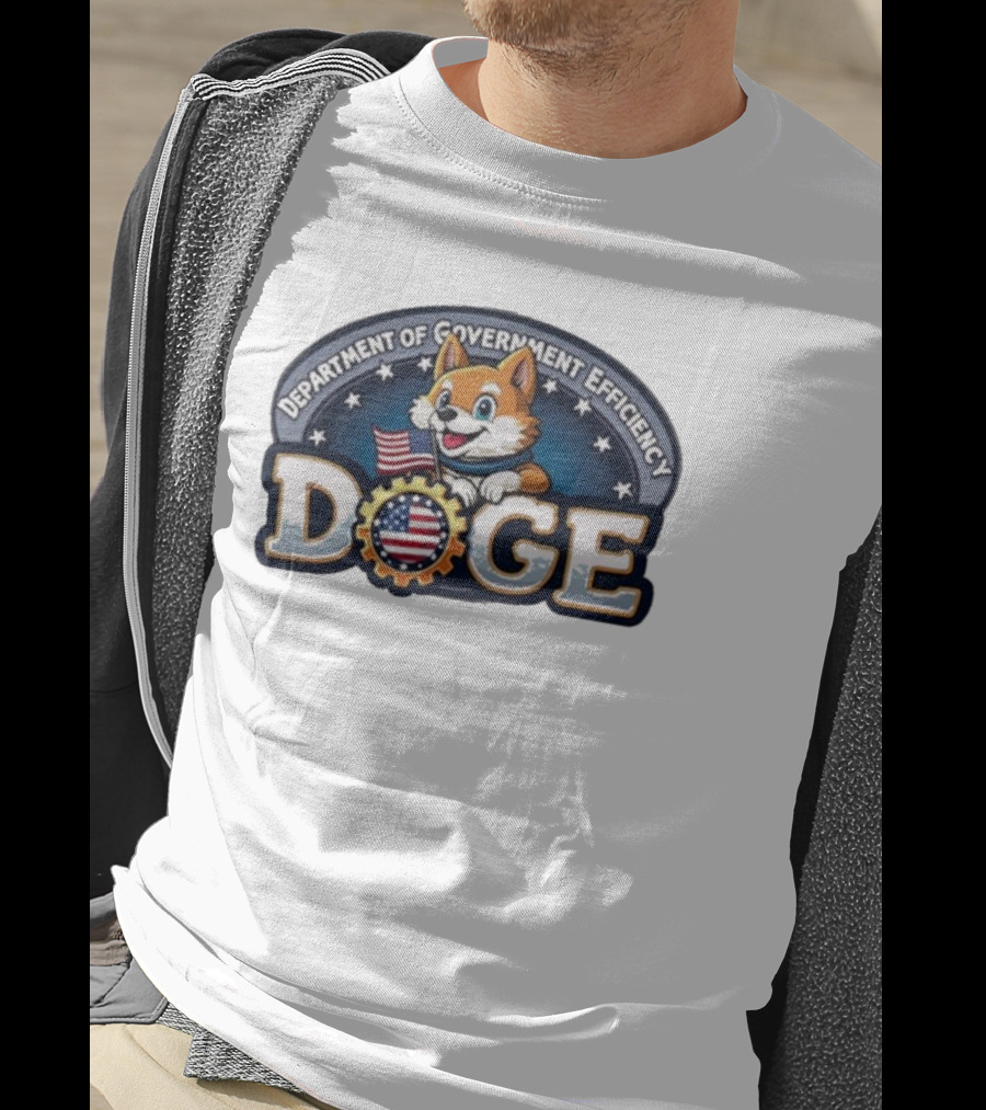 Doge Department Of Government Efficiency America Patriotic Dog With Flag T-Shirt