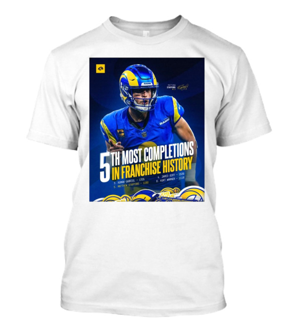 Matthew Stafford Rams 5th Most Completions In Franchise History Signature T-Shirt