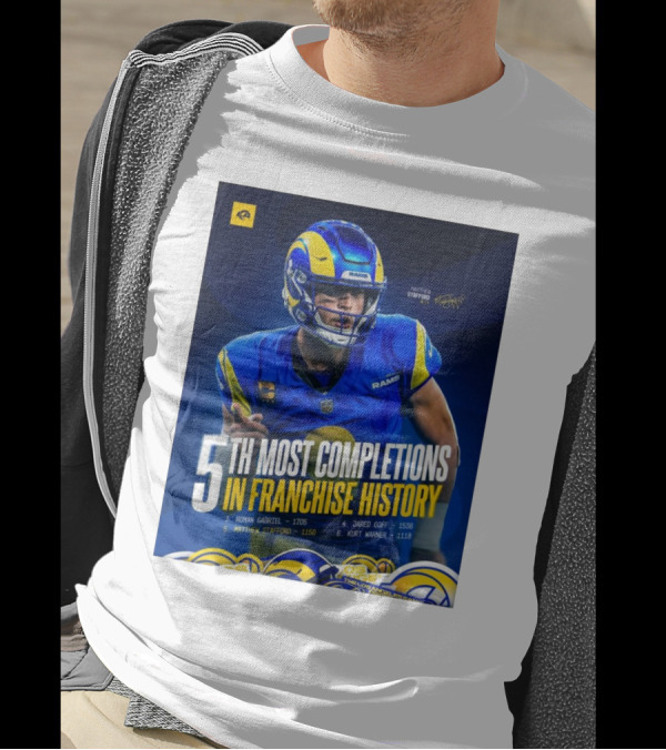 Matthew Stafford Rams 5th Most Completions In Franchise History Signature T-Shirt