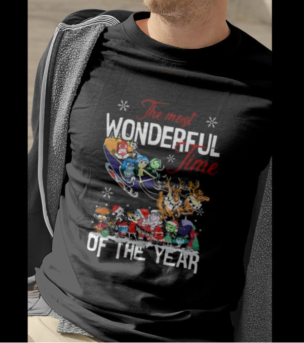 Inside Out The Most Wonderful Time Of The Year Christmas Characters Sleigh Reindeer T-Shirt