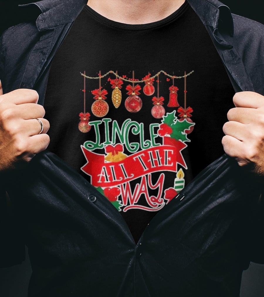 Jingle All The Way Christmas Decorations Candle Holly Ribbon Ornaments T-Shirt