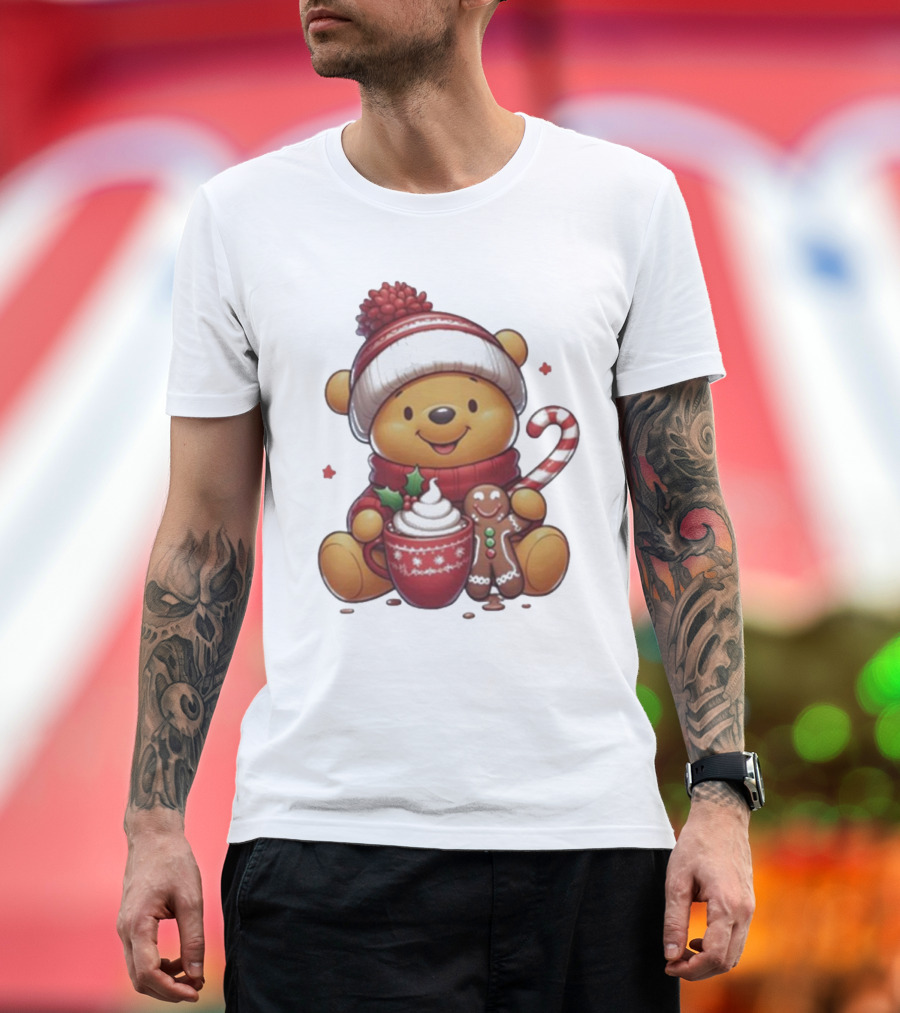 Winnie The Pooh Christmas Cocoa Candy Cane Gingerbread T-Shirt