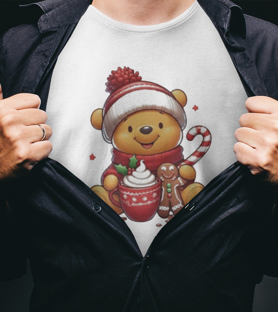 Winnie The Pooh Christmas Cocoa Candy Cane Gingerbread T-Shirt