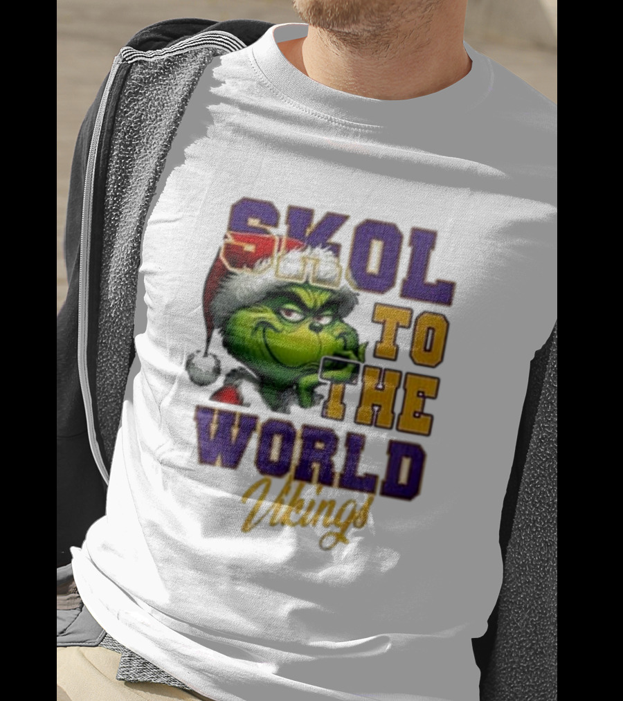 Minnesota Vikings Christmas The Grinch Skol To The World T-Shirt