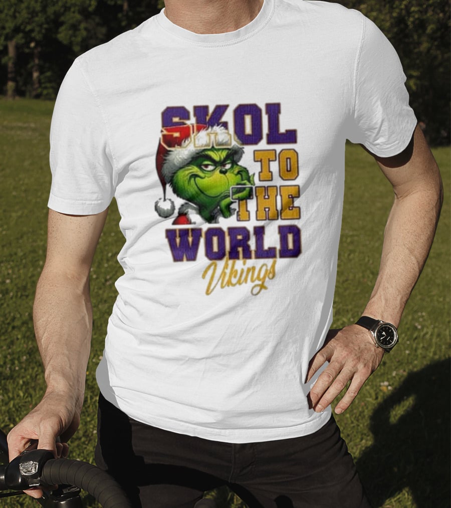 Minnesota Vikings Christmas The Grinch Skol To The World T-Shirt