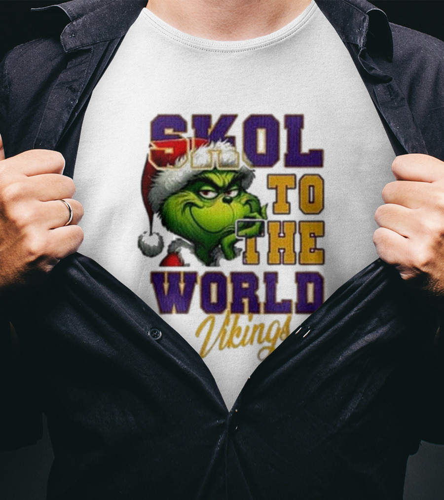 Minnesota Vikings Christmas The Grinch Skol To The World T-Shirt
