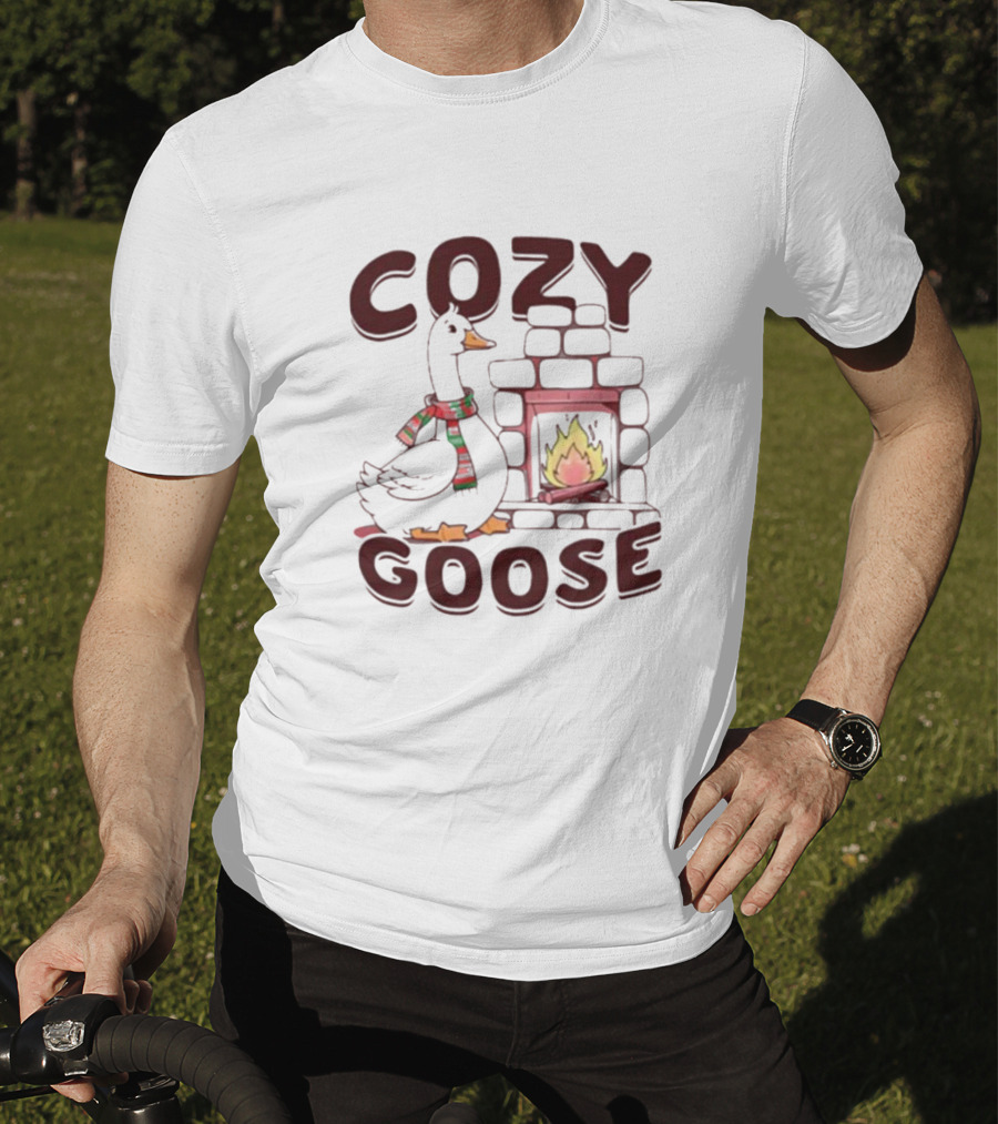 Cozy Goose Christmas Fireplace Scarf T-Shirt