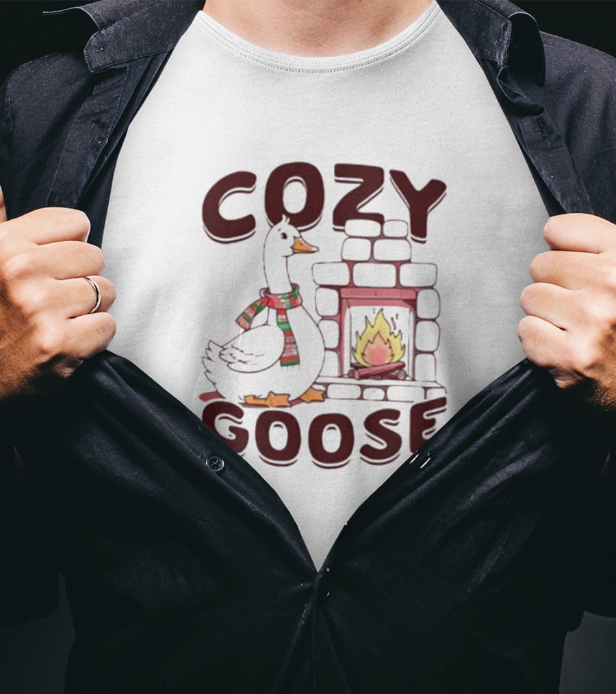 Cozy Goose Christmas Fireplace Scarf T-Shirt