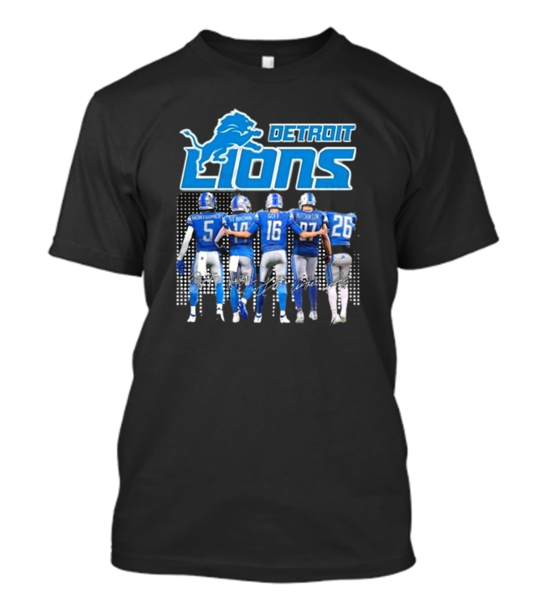 Detroit Lions Montgomery St. Brown Goff Hutchinson Gibbs Signatures T-Shirt