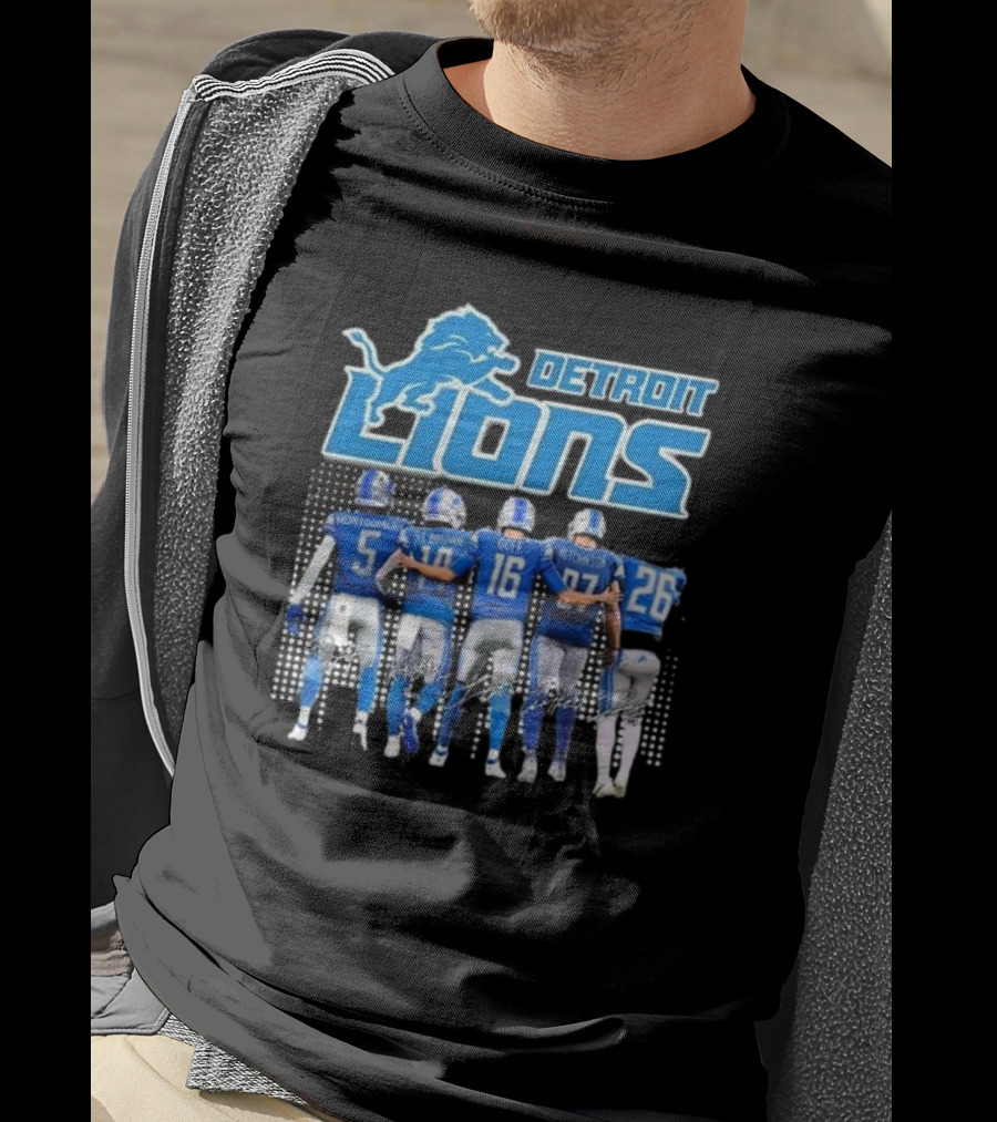 Detroit Lions Montgomery St. Brown Goff Hutchinson Gibbs Signatures T-Shirt