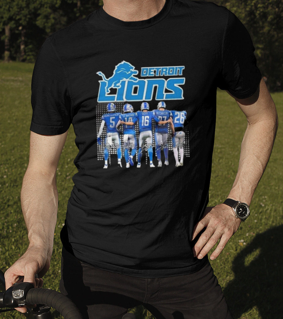 Detroit Lions Montgomery St. Brown Goff Hutchinson Gibbs Signatures T-Shirt