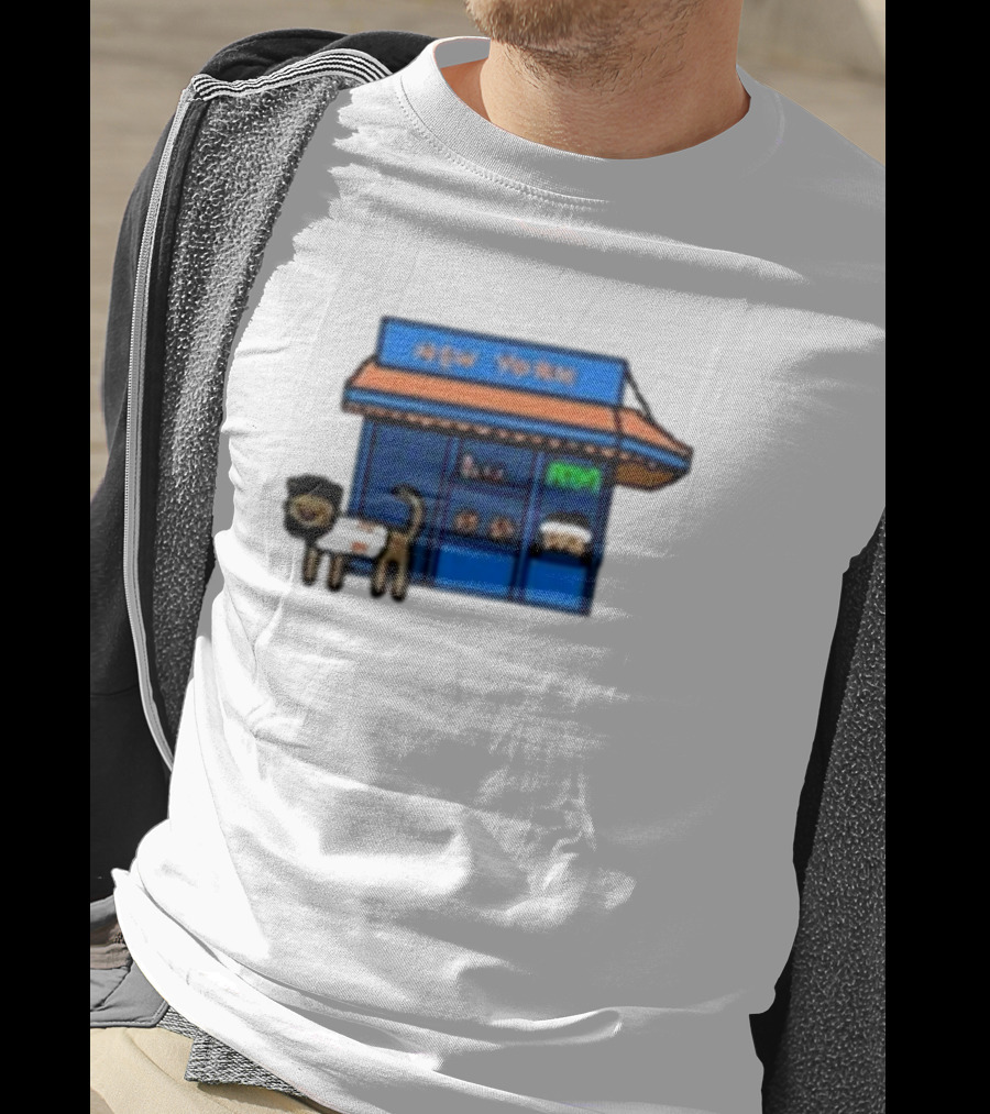 New York Bodega Kat With Blue Storefront And ATM T-Shirt