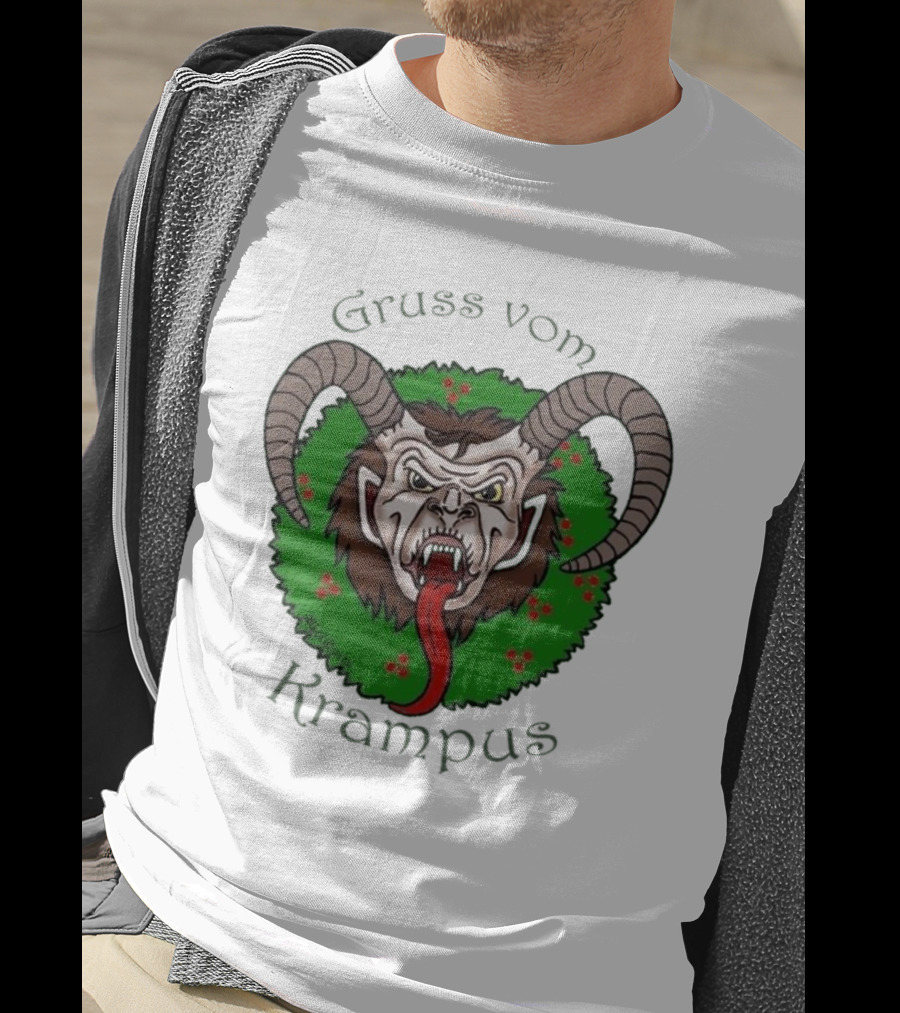 Gruss Vom Krampus Green Wreath Christmas T-Shirt