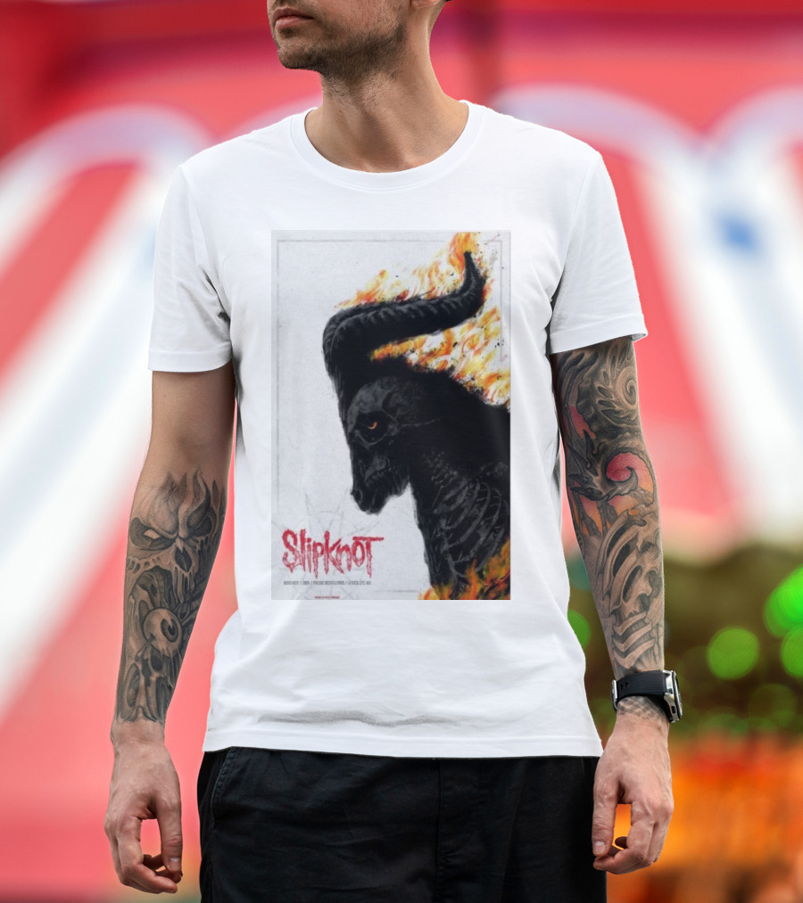 Slipknot November 09 2024 Parque Bicentenario Mexico City Event Skeleton in Flames T-Shirt