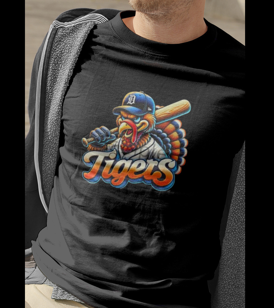 Thanksgiving Detroit Tigers Turkey Baseball T-Shirt