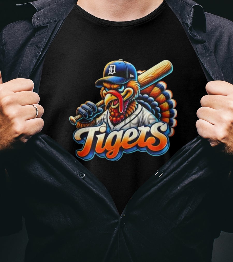 Thanksgiving Detroit Tigers Turkey Baseball T-Shirt