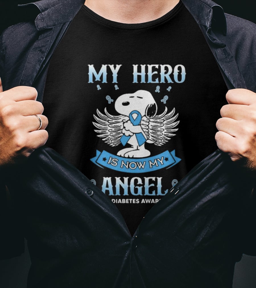 My Hero Is Now My Angel Snoopy Tackle Diabetes Awareness T-Shirt