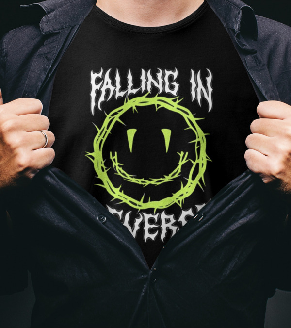 Falling In Reverse Smiley Face With Green Thorn Outline T-Shirt