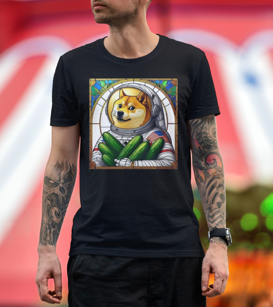 Godogearmy Cucumbá Doge 2024 Astronaut Cucumber Mosaic T-Shirt