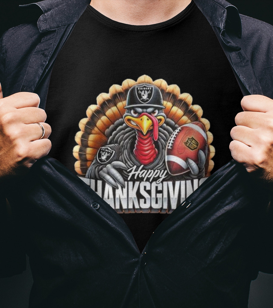 Las Vegas Raiders Happy Thanksgiving Football Turkey T-Shirt
