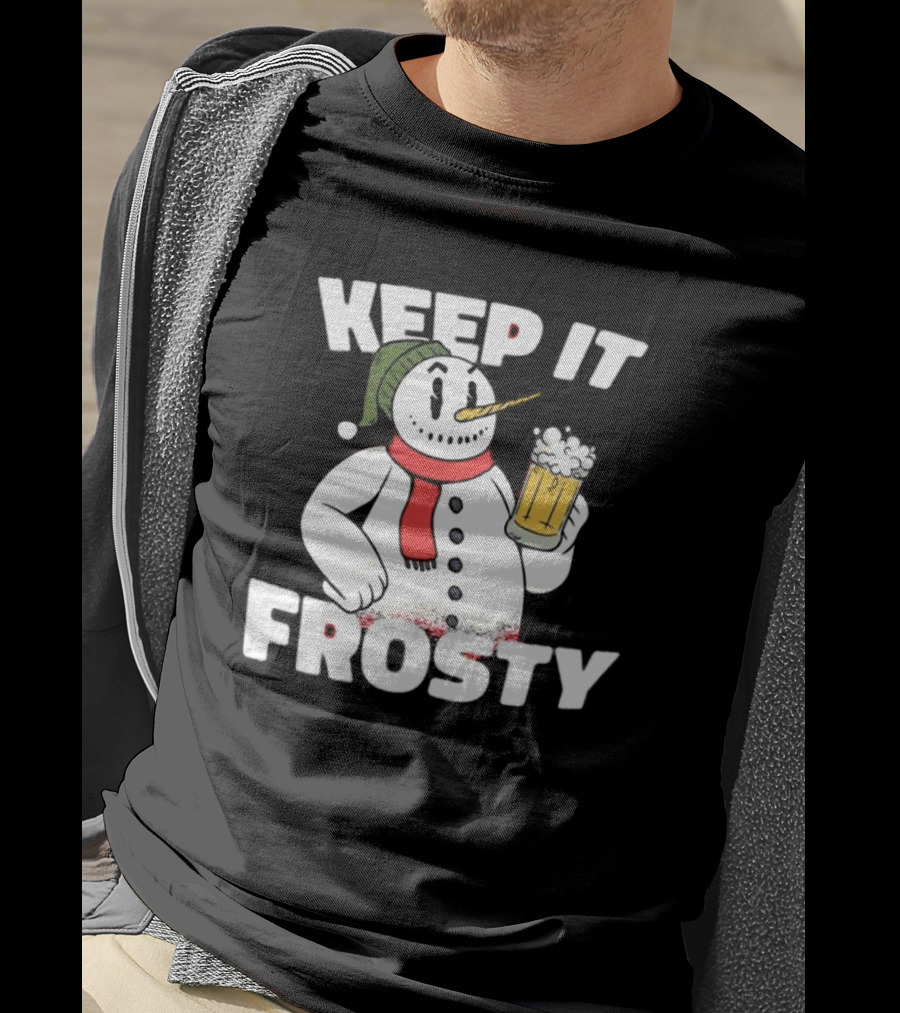 Keep It Frosty Funny Christmas Beer Snowman With Pint T-Shirt