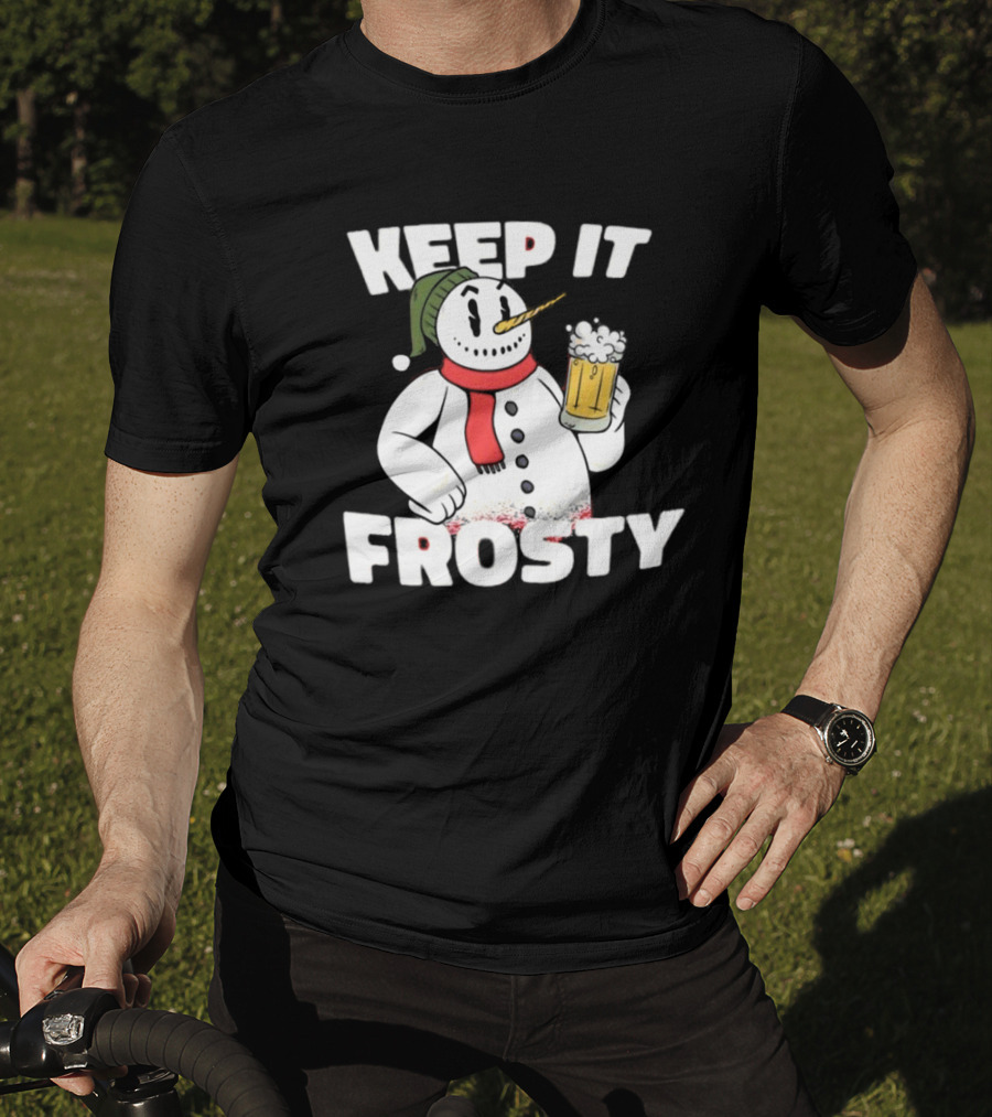 Keep It Frosty Funny Christmas Beer Snowman With Pint T-Shirt