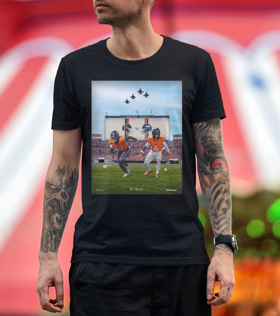 Week 11 Marvin Mims Jr PJ Locke Denver Broncos vs Atlanta Falcons Empower Field T-Shirt