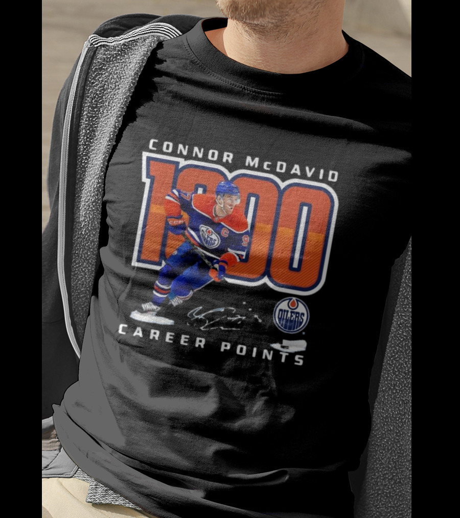 Connor McDavid 1000 Career Points Edmonton Oilers T-Shirt