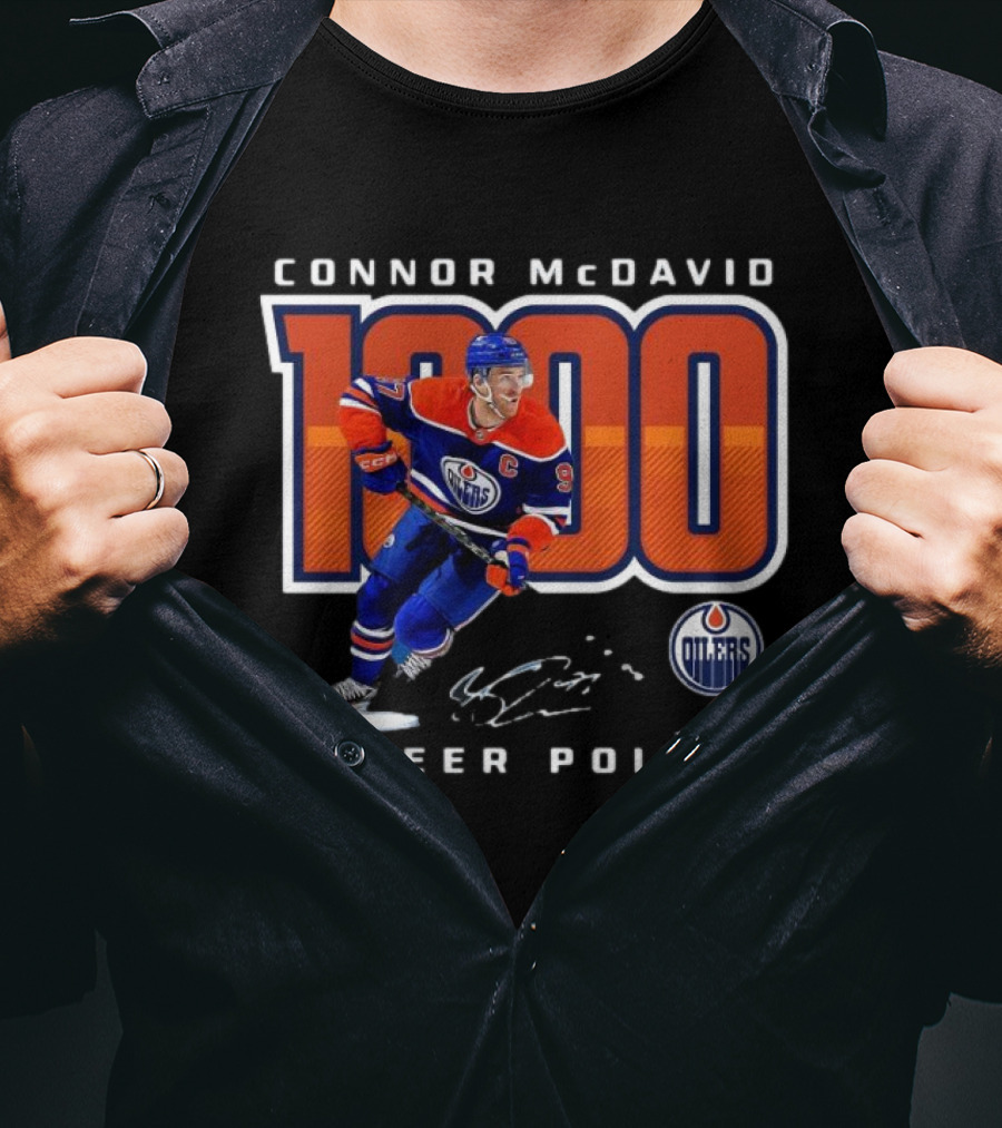 Connor McDavid 1000 Career Points Edmonton Oilers T-Shirt