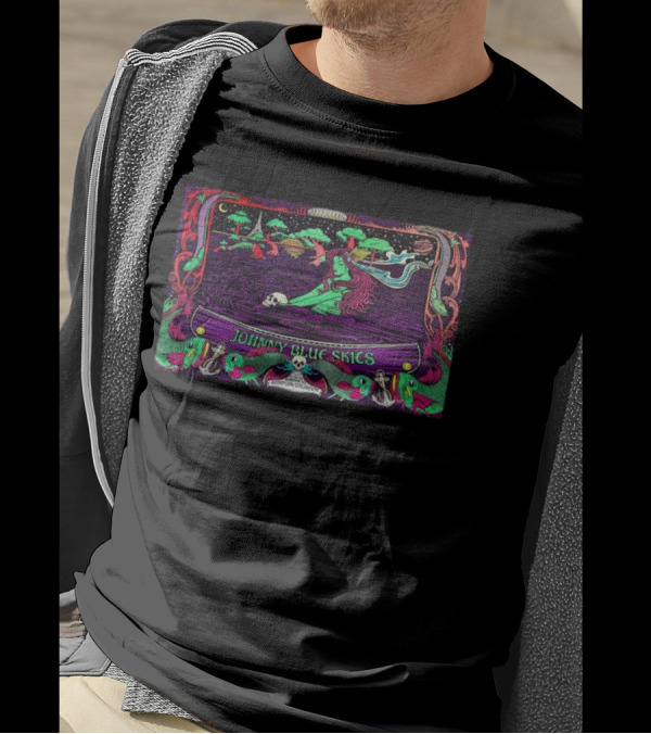 Johnny Blue Skies Hampton Coliseum Nov 15 2024 Psychedelic Tour Art With Mermaid And Skulls T-Shirt