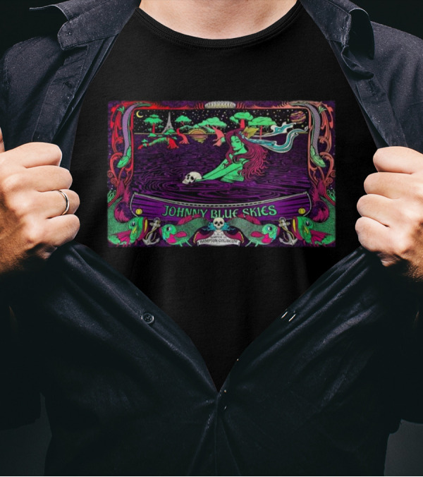 Johnny Blue Skies Hampton Coliseum Nov 15 2024 Psychedelic Tour Art With Mermaid And Skulls T-Shirt