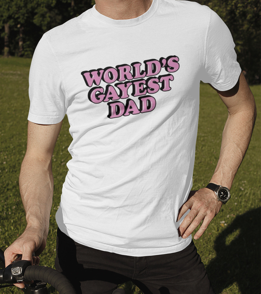 World’s Gayest Dad Bold Pink Letters With Black Outline T-Shirt