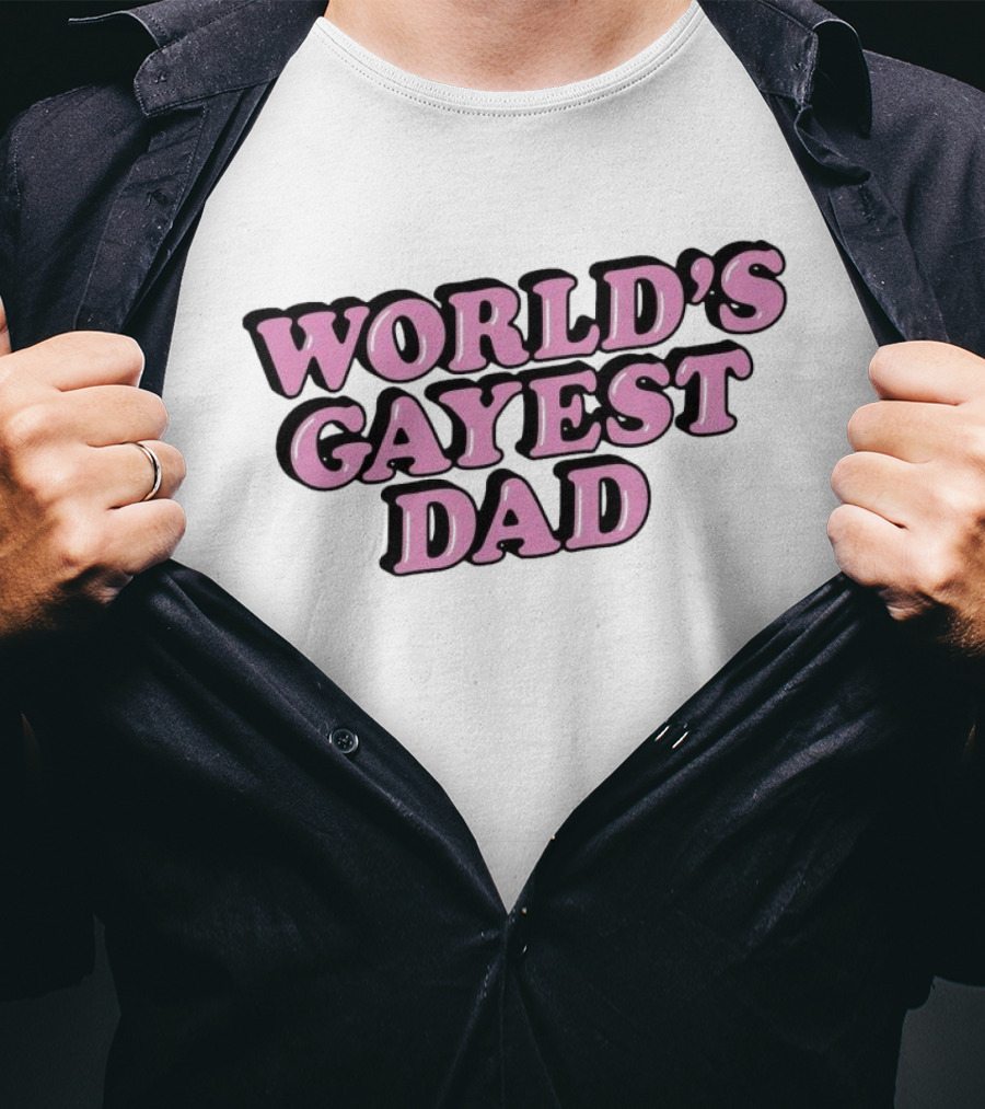 World’s Gayest Dad Bold Pink Letters With Black Outline T-Shirt